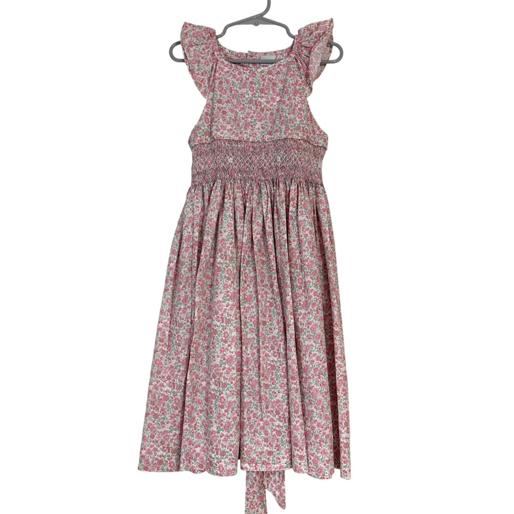 Edgehill Collection Girl’s Pink Floral Smocked Flutter Sleeve Dress